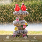 TERESA'S COLLECTIONS Garden Statues with Outdoor Solar Lights for Garden Decor, Cardinal Birds Welcome Yard Sign Rocks & Flower Resin Valentines Decorations, Gifts for Mom Yard Decor, 11"