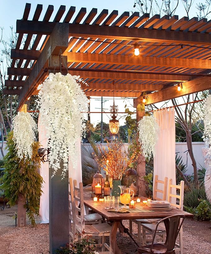 Spring Fake Hanging Plants Artificial Vines Outside Fake Plant Faux Hanging Plants Indoor Money Plants for Room Wedding Proch Yard Outdoor Home Wall Kitchen Bathroom Decoration in 3 Pcs(Pure White)