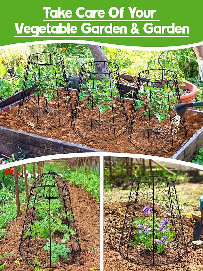 Kalolary 8 Packs Plant Protectors from Animals, 20.5'' x 12 Large Wire Plants Cage Metal Garden Protection Chicken Wire Cloche with Stakes for Keeping Bunny Squirrels & Pets Out(Bell)