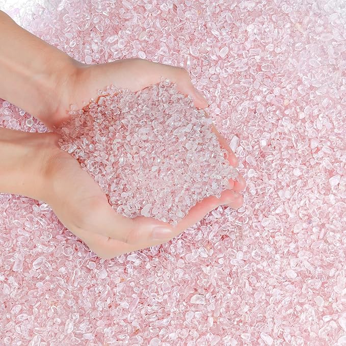 T4U Tumbled Chips Stones Crushed Crystal Quartz 2 LB, Irregular Shaped Gravel Pebble Healing Stone, DIY Smoothed Rock for Potted Plant,Resin Art,Vase Fillers Aquarium Gravel Rocks (Light Rose)