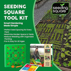 Seeding Square - Patented Seed and Seedling Spacer Tool for Bigger Harvests, Organized Plants & Fewer Weeds – Color-Coded Gardening Template with Dibber, Seed Spoon, Ruler & Planting Guide