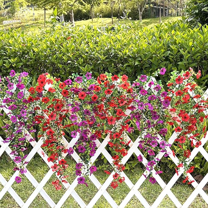 Artificial Flowers for Outdoors Spring Decor, 6 Bundles UV Resistant Realistic Faux Silk Hanging Flowers, Fake Plants for Planter Indoor Outside Garden Porch Patio Balcony Yard Farmhouse