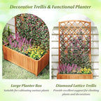 Giantex Solid Acacia Wood Planter Box with Trellis, 63" Raised Garden Bed with Trellis, Plant Box, Slat Base, Outdoor Privacy Planter for Vine Climbing Plants Flowers, Garden, Patio, Balcony