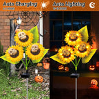 Halloween Decorations Outdoor, 2 Pack Solar Scary Skull Sunflowers Lights,Waterproof Solar Flowers Lights Garden Decor for Halloween Yard Patio Lawn Party Decor