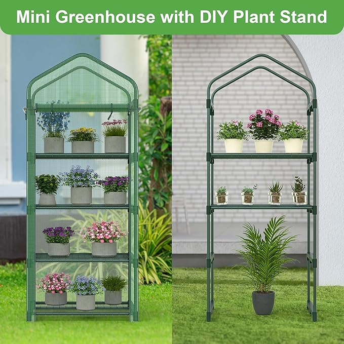 Mini Greenhouse 4-Tier Small Greenhouses for Outdoor Indoor 27"x19"x63" Portable Greenhouse w/ Screen Windows & Waterproof PE Cover Green House for Backyard Balcony Seedling Raising