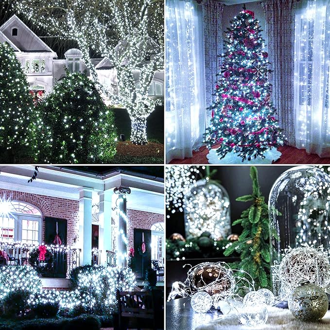 Extra-long 288FT 800 LED Solar Fairy String Lights, 4-Pack 72FT 200 LED Outdoor Twinkle Lights Waterproof 8 Lighting Modes Cool White Silver Wire Lights for Deck Backyard Tree Garden Fence Pool Party