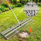 Lawn Leveling Rake 2.0, 2-in-1 Double-Sided Landscape Leveler with 20 Marking Flags for Low Spot, Heavy Duty Stainless Steel Flat & Serrated Side for Soil Sand Gravel, Yard Garden Golf Course 48"×10”