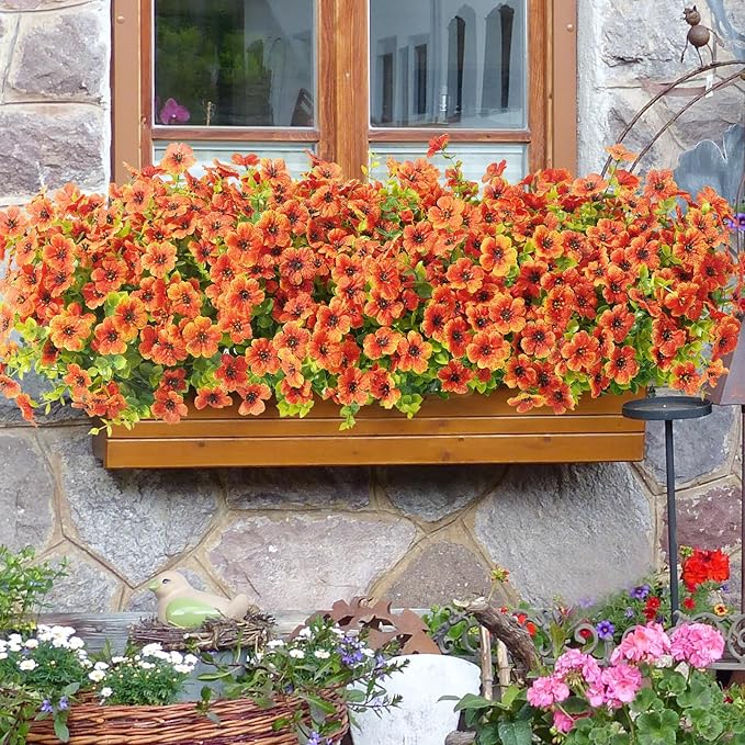 Waipfaru Artificial Flowers for Outdoors, Fake Plants Outside Spring Decoration, 12 Bundles Silk Faux Plants UV Resistant Faux Flowers for Summer Planter Porch Patio Outside Yard Garden Decor