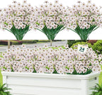 Lnoicy 24 Pcs Artificial Flowers for Outdoor,Plastic Flowers Decoration, UV Resistant Faux Flowers Shrubs, Artificial Plants for Indoor Outside Garden Home Wedding Farmhouse(White)