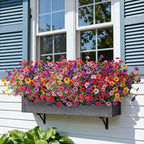 Ivydale Artificial Flowers for Outdoor 24 Bundles Fake Mums with Eucalyptus Leaves UV Resistant Silk Faux Daisy Flower Plant for Outside Home Porch Patio Window Box, Rose