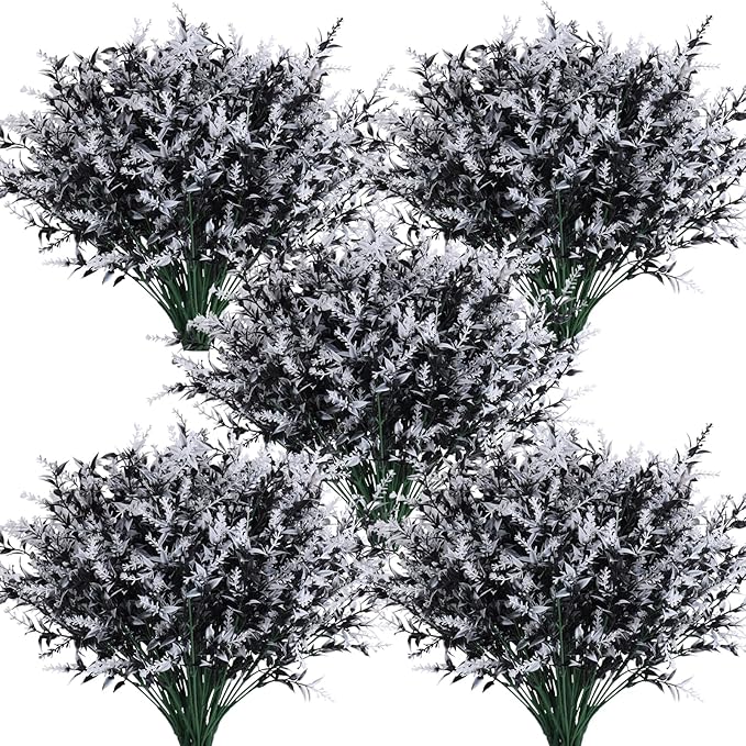 RECUTMS Artificial Plants Outdoor Artificial Spring Flowers UV Flowers Outdoor Artificial Greenery for Flower Arrangements Indoor Outside Hanging Plants Garden Porch Window Home Farmhouse Décor(B+W)
