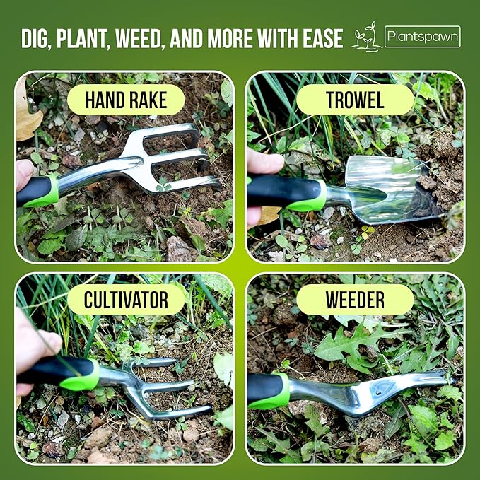 8 PCS Gardening Tools Set with Bag | Heavy-Duty Rust-Proof Hand Tools, Plastic Handles, 15 Plant Tags Included | Garden Tools, Gardening Essentials, Garden Supplies Gift for Men, Women & Gardeners