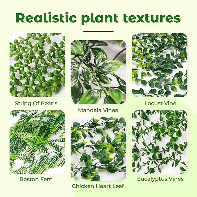 Der Rose 6Pcs Fake Plants Hanging Artificial Eucalyptus Vines Faux Potted Hanging Plants Indoor for Bathroom Kitchen Wall Shelf Outdoor Decor