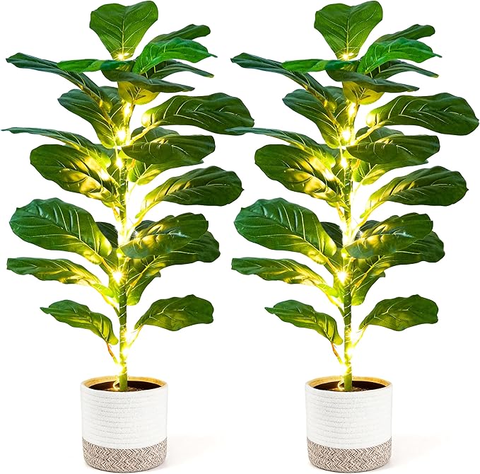 Der Rose 2 Pack 30" Artificial Fiddle Leaf Fig Tree, Mid-Size Realistic Plants Indoor & Outdoor Fake Plants for Apartment Home Living Room Office Decor