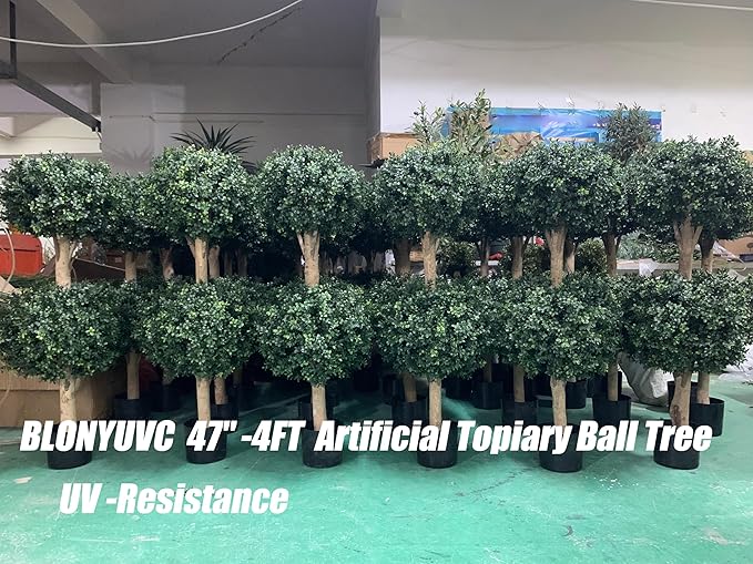 4Ft Artificial Boxwood Double Ball Topiary Trees,2PACK Faux Topiaries Tree Store Garden Indoor&Outdoor for Porch Home Decor
