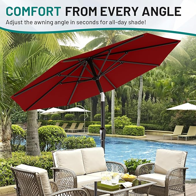 AreShark 9 FT Patio Umbrella for Outdoor, Outdoor Table Umbrella with Push Button Tilt and Crank, Outdoor Patio Umbrellas with 8 Sturdy Ribs for Market, Garden, Pool (Burgundy)