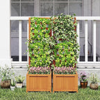 HAPPYGRILL Raised Garden Bed with Trellis, 48" Wood Elevated Planter Box w/Drainage Holes & Gaps for Climbing Plants Vines Flowers, Indoor Outdoor Privacy Fence Planter Raised Bed for Patio Yard (2)