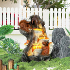 Grepatio Outdoor 4-Tiers Cascading Water Fountain, Garden Waterfalls Fountain with LED Lights, Indoor/Outdoor Floor Standing Water Fountains with Pump for Patio, Yard, Deck Decor with 2 Squirrel Look