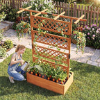 Giantex Raised Garden Bed with Trellis 2 Pack, 72'' Wooden Planter Box Outdoor w/Privacy Screen Roof, Large Vertical Garden Planter w/Drainage Holes for Climbing Plants, Patio Balcony Backyard