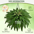 48In Artificial Boston Ferns Bush, Set of 2 Large Faux Ferns Plants, 67 Branches Fake Ferns for Home Living Room Decor, Indoor and Outdoor