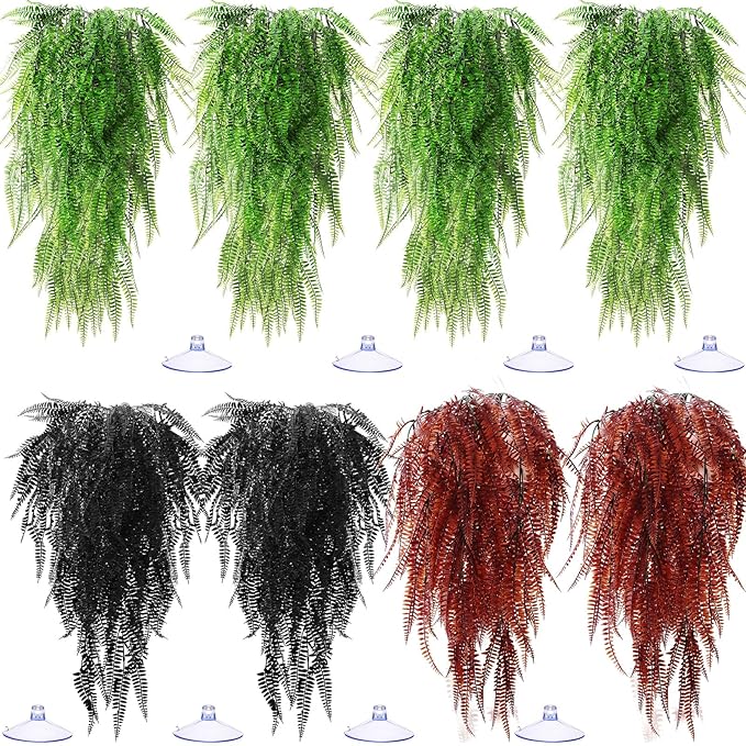 Suncalla Reptile Plants Terrarium Hanging Plants Vines Boston Climbing Terrarium Plant with Suction Cup for Bearded Dragons Lizards Crested Gecko Snake Crab Tank(Vivid Series,3 Colors)