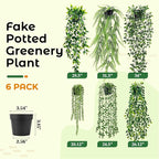 Der Rose 6Pcs Fake Plants Hanging Artificial Eucalyptus Vines Faux Potted Hanging Plants Indoor for Bathroom Kitchen Wall Shelf Outdoor Decor