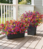 Ivydale Artificial Flowers for Outdoor 24 Bundles Fake Mums with Eucalyptus Leaves UV Resistant Silk Faux Daisy Flower Plant for Outside Home Porch Patio Window Box, 4 Color Mixed