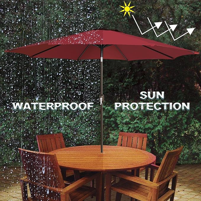 Blissun 9' Outdoor Patio Umbrella, Outdoor Table Umbrella, Yard Umbrella, Market Umbrella with 8 Sturdy Ribs, Push Button Tilt and Crank