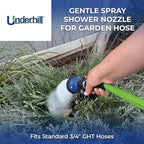 Underhill Commercial Gentle Spray Shower Nozzle, Garden Water Hose Sprayer for Watering Plants and Flowers, 3/4", Includes 3 Stainless Steel Pattern Plates (450, 750 and 1000 Holes)