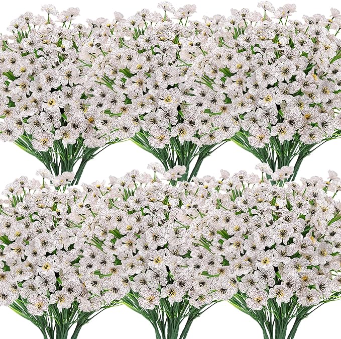 Roberly 24 Bundles Artificial Flowers for Outdoors UV Resistant Silk Fake Flowers Faux Plastic Plants for Porch Garden Window Box Indoor Outdoor Spring Summer Home Farmhouse Decor, White