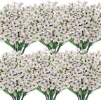 Roberly 24 Bundles Artificial Flowers for Outdoors UV Resistant Silk Fake Flowers Faux Plastic Plants for Porch Garden Window Box Indoor Outdoor Spring Summer Home Farmhouse Decor, White