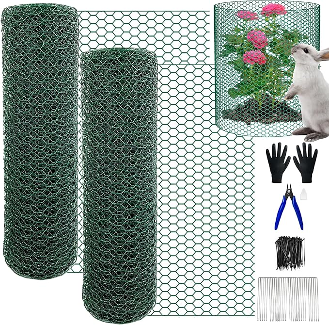 53Ft x16In Plant Protectors from Animals, Heavy-Gauge Plant Cages for Outdoor Plants with Pliers,Stakes, Rabbit Plant Cage, Wire Plant Protector(26.5Ft x 16In,2 Packs)