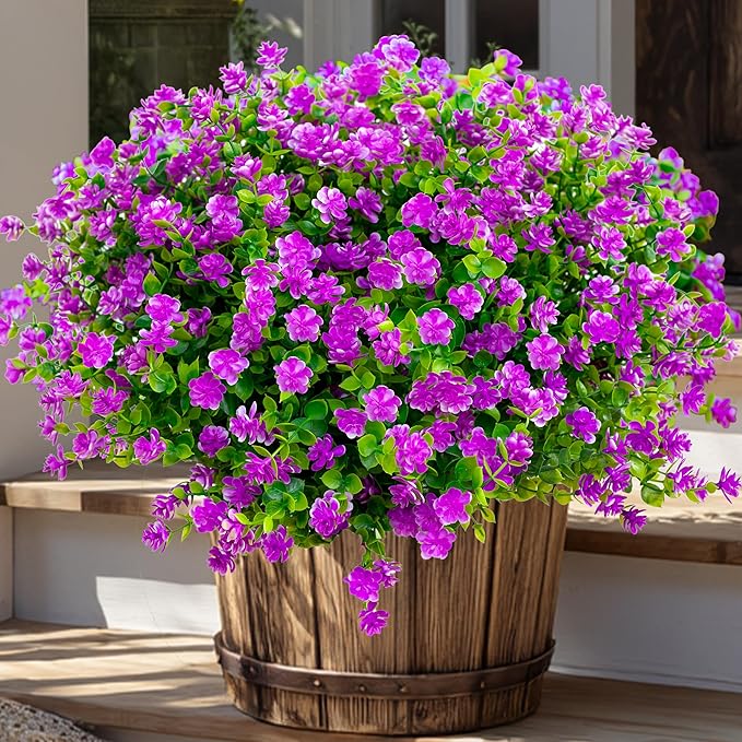 Artificial Flowers Outdoor Fake Plants - 12 Bundles UV Resistant No Fade Faux Plastic Greenery Home Garden Porch Patio Decoration (Mgenta)