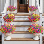 16 Bundles Artificial Fake Flowers Plants for Outdoors Spring Summer Decor,Faux Flowers Plant Silk Daisy UV Resistant for Outside Planters Front Porch Patio Yard Garden Home(Red,Purple,Yellow,Fuchsia)