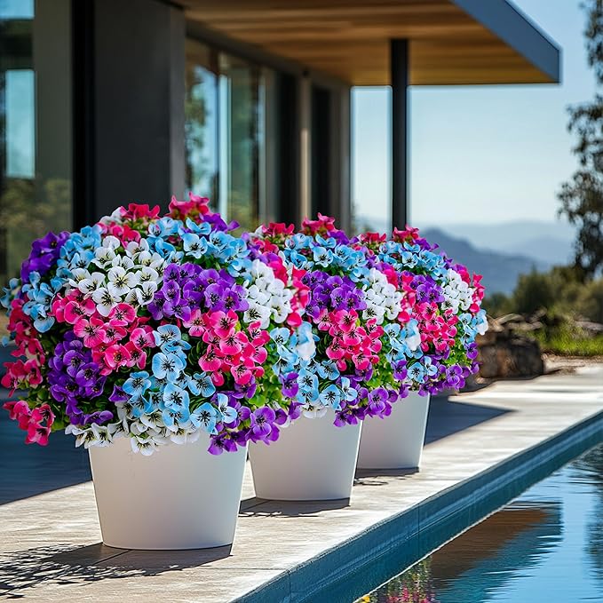 Artificial Flowers Outdoor Shrubs - 16 Bundles Fake Plants UV Resistant No Fade Faux Plastic Greenery Home Garden Porch Decoration Indoor (1, Multi 16-5)