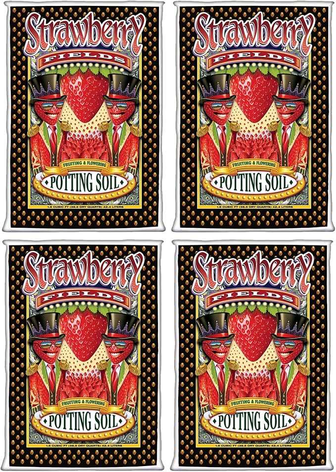 FoxFarm Strawberry Fields Fruiting & Flowering Potting Soil, 1.5cu ft (Pack of 4) - Designed to Pump Up Your Blooms, Fruits, and Berries - Made for the Fruiting and Flowering Stages of Plants