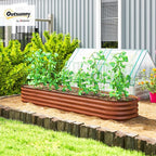 Outsunny 8' x 2' x 1' Galvanized Raised Garden Bed Kit, Outdoor Metal Elevated Planter Box with Safety Edging, Easy DIY Stock Tank for Growing Flowers, Herbs & Vegetables, Dark Brown