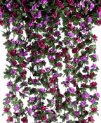 8 Pcs x 8.2 ft Flower Garland Artificial Rose Vine Flowers with Green Leaves Hanging Fake Roses Vine for Room Party Home Wedding Birthday Christmas Wall Arch Decor, Spring Purple Flower