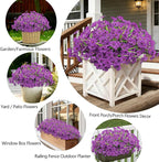 20 Bundles Artificial Flowers for Outdoors, UV Resistant Fake Realistic Flowers with Plastic Plants Spring Decor, Faux Silk Flowers for Outside Window Box Front Porch Planter Decor-Purple