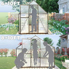 8x10 FT Greenhouse for Outdoors, Polycarbonate Greenhouse with Quick Setup Structure and Roof Vent, Aluminum Large Walk-in Green House for Outside Garden Backyard, Dark Gray