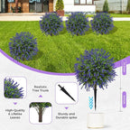 21.6 Inch Artificial Lavender Boxwood Topiary Ball Trees, Set of 4 Fake Shrub Bushes with Ground Spike, UV Resistant Faux Greenery Outdoor Plants for Garden, Patio, Porch, Yard & Indoor Decor