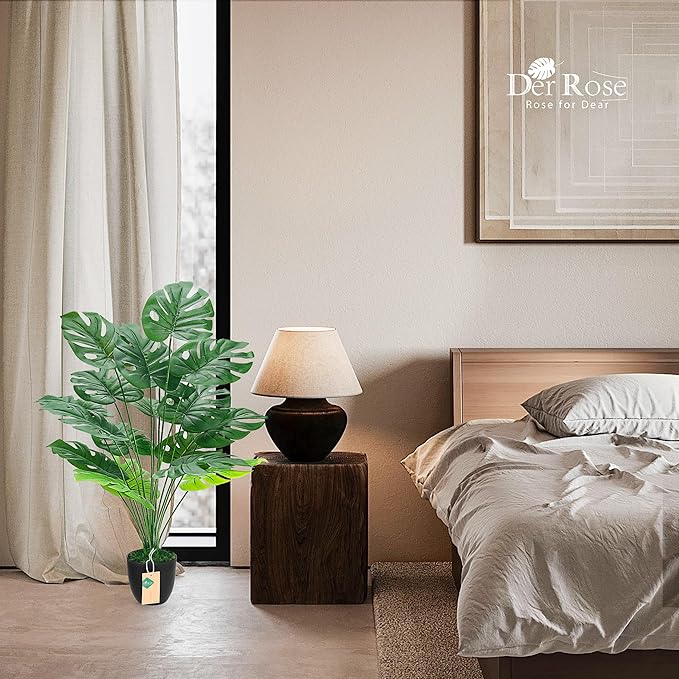 Der Rose Fake Plants 28'' Large Faux Plants Artificial Monstera Plants Indoor Tall in Black Pots for Home Office Bathroom Patio Floor Outdoor Decor