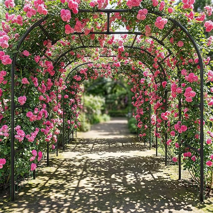 DoCred Garden Arch Trellis, 88in H x 88in L Tall Garden Arch Arbor Trellis for Climbing Plants Outdoor Plant Support for Cucumber Grape Vine, Large Metal Gardening Archway for Lawn Party Ceremony