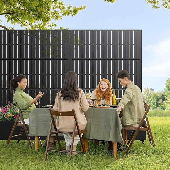 Casaphoria Metal Raised Garden Bed with Trellis and Wheels, 72"x47"x16" Planter Box for Climbing Plants, Vegetables & Vines, Features Drainage Holes and Privacy Screen (Black)