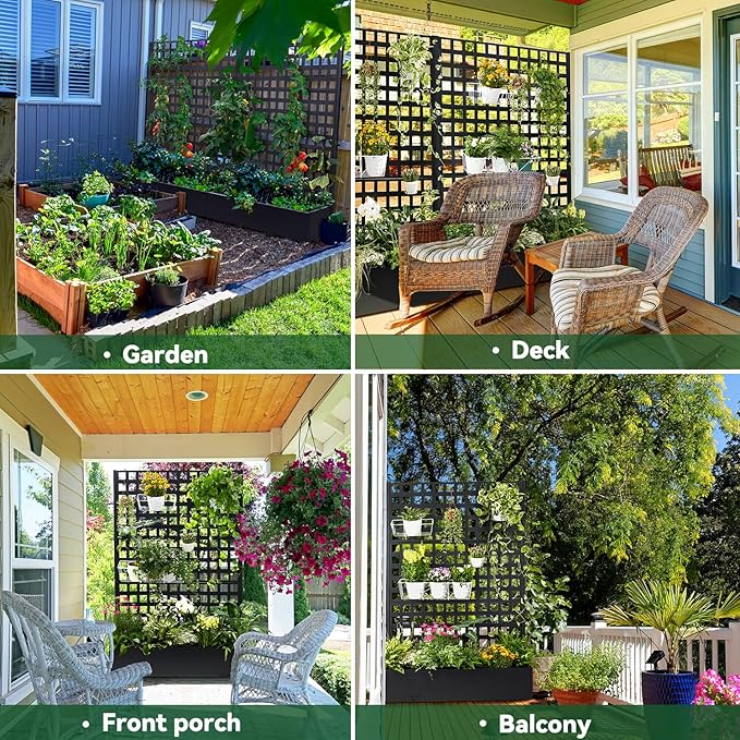 Metal Planter Box with Trellis, 71"x47"x16" Raised Garden Bed Outdoor with Privacy Screen & Lattice Trellis & Lockable Casters, Vertical Garden Box with Drainage Hole for Climbing Plants, Vegetable
