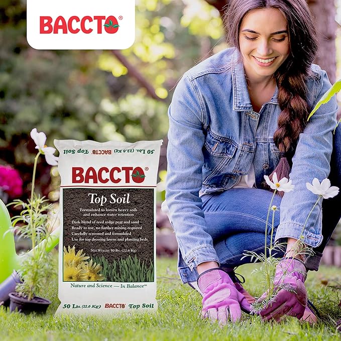 Michigan Peat 50 Pound Baccto Top Soil for Lawns, Gardens, and Raised Planting Beds with Reed Sedge, Peat, and Sand, (4 Pack)