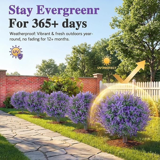 PATIO CHOICE Artificial Topiary Boxwood Ball Trees with Lavender Set of 2 22" Artificial Faux Plants Realistic Bushes Fake Shrubs Decorations for Outdoor Indoor Front Porch Garden