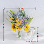 LUEUR Artificial Silk Sunflower with Vase Fake Flowers in Vase Centerpiece Coffee Table Decor, Fake Plant Blue Daisy Flower Arrangement for Spring & Summer Decorations Indoor Home Office Living Room