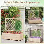 Giantex Raised Garden Bed with Trellis, Drainage Hole, Wood Elevated Planter Box for Climbing Vine Flower Herb Vegetable Fruit, Planting Container for Indoor Outdoor Patio Balcony (39”x14”x40”)