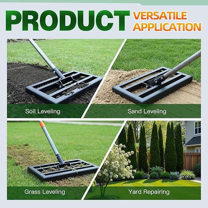 Lawn Leveling Rake 17x10 Inch, 6FT Heavy-Duty Carbon Steel Lawn Leveler – Yard Leveling Rake for Soil, Sand, Grass, Perfect for Lawn Repair, Pit Filling & Garden Maintenance